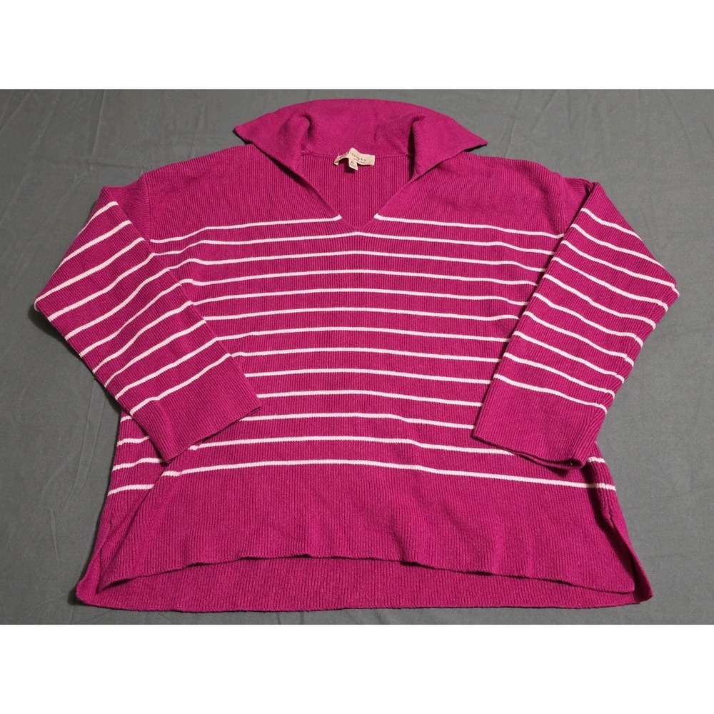 Philosophy Pink White Striped Collared Sweater‎ V-Neck Size XL